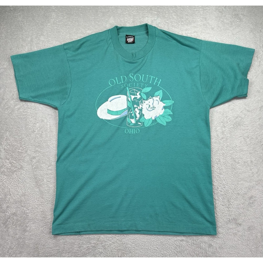 VTG 90s Shirt Mens XL Green Ohio Old South Society Tee Screen Stars Best *FLAWS*